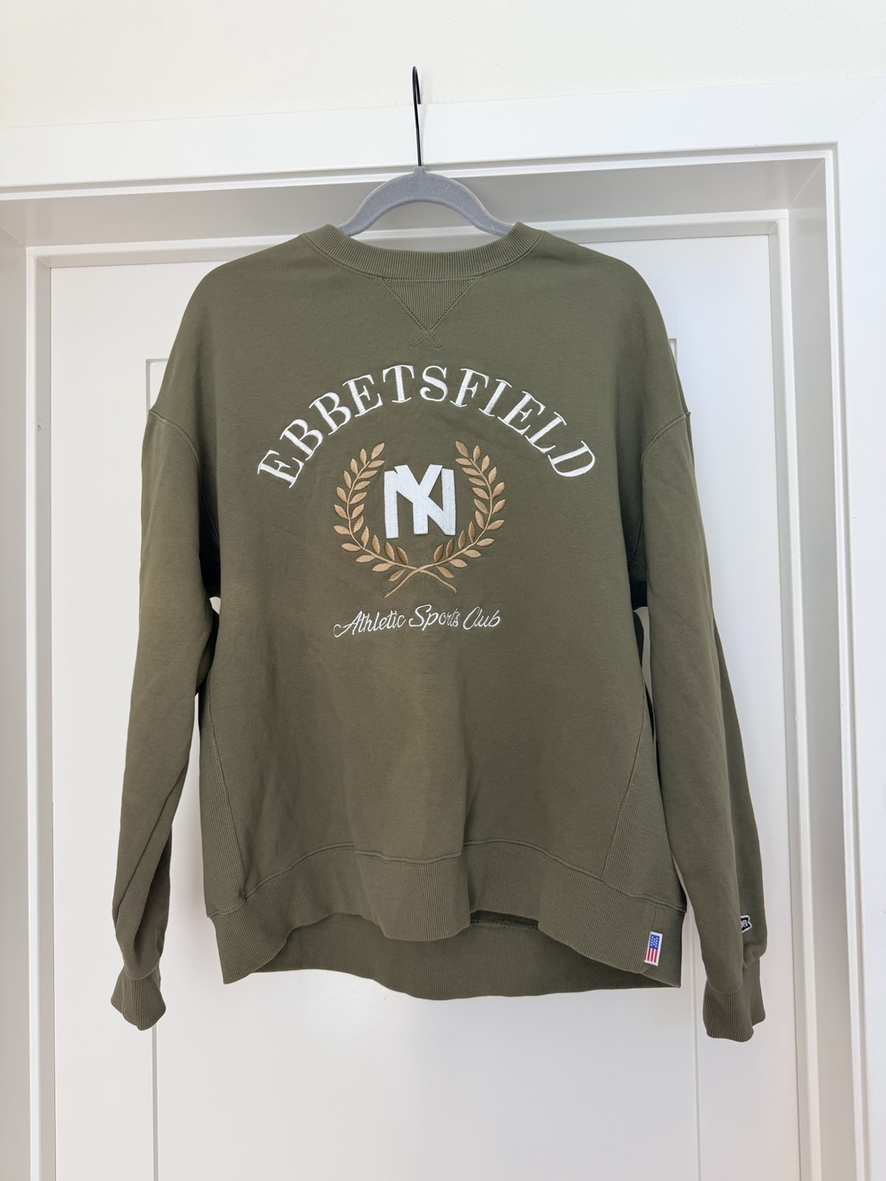 Ebbets Field Flannels Olive Green NY Athletic Sports Club Crewneck Sweatshirt XL